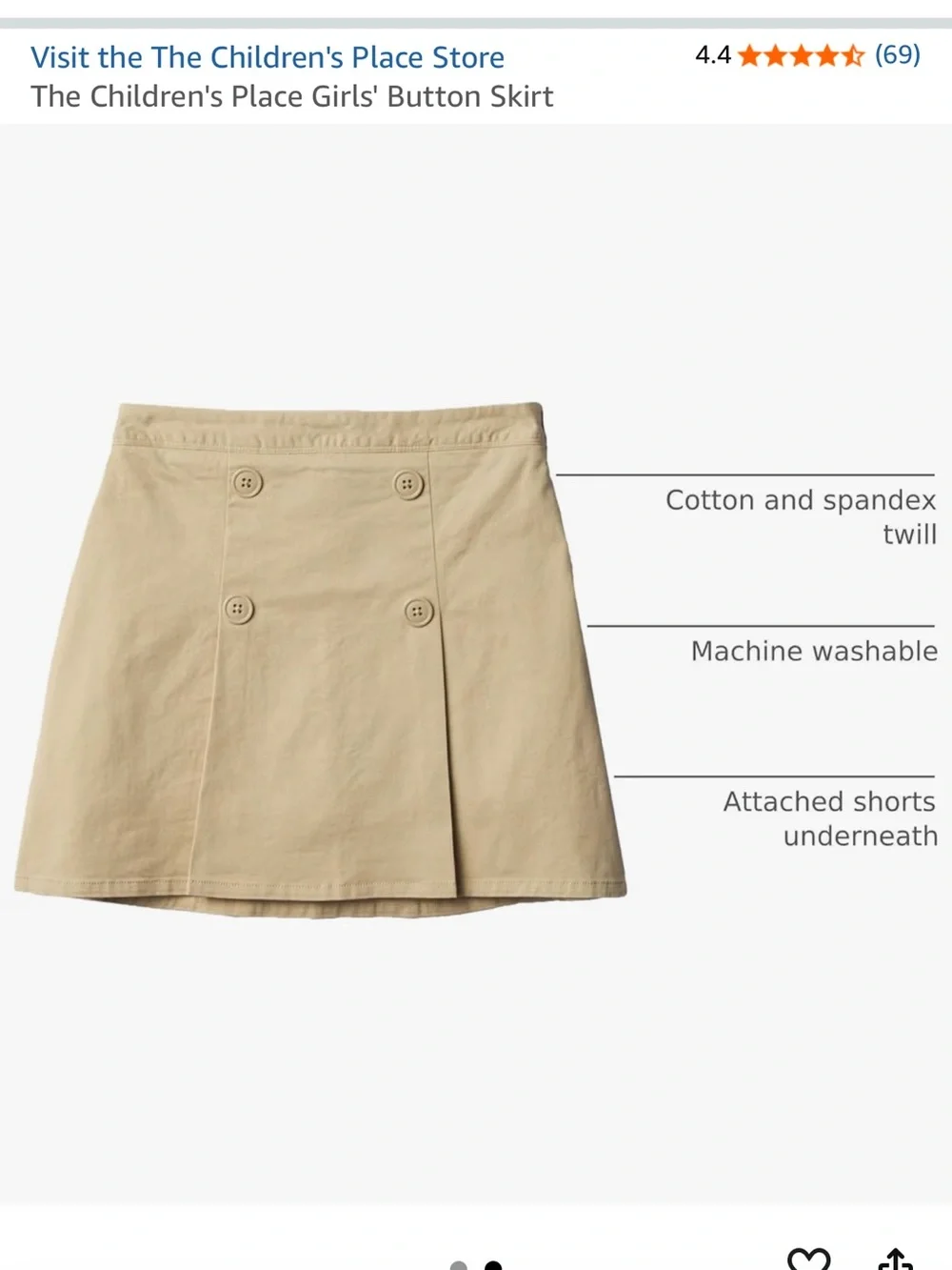 Beige Button-Front A-Line Skirt Uniform